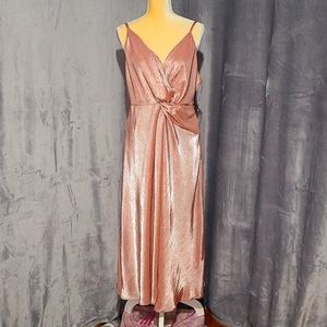 bebe Knot Front Ribbed Satin Cocktail Dress In Blush Size USXL